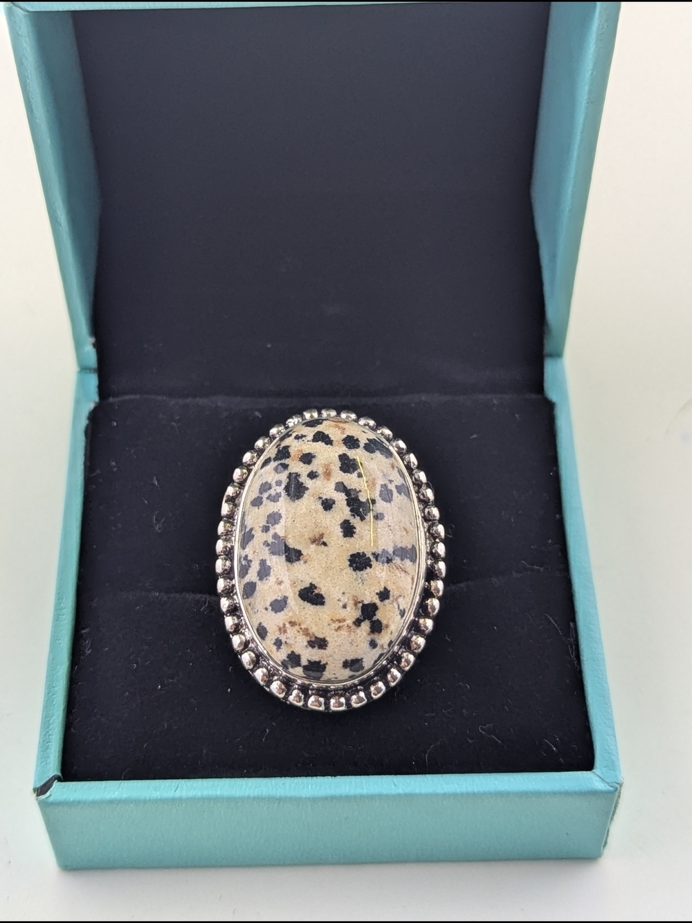 ✨ Vintage Statement Ring – Genuine Dalmatian Jasper & 925 Sterling Silver ✨